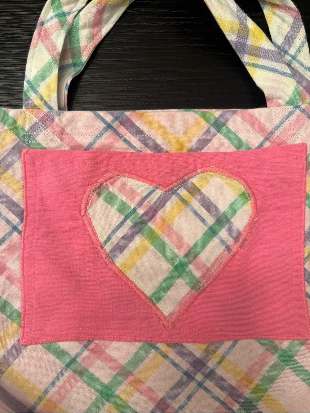 Handmade Girls Totes Heart Plaid Pastels Mini Kids Activity Bag Tote